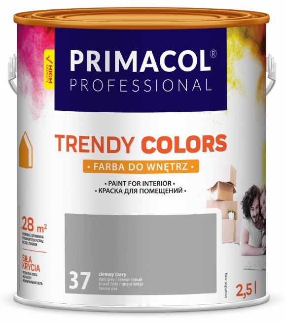 Farba akrylowa Trendy Colors 2,5 l mat ciemny szary do ścian i sufitów